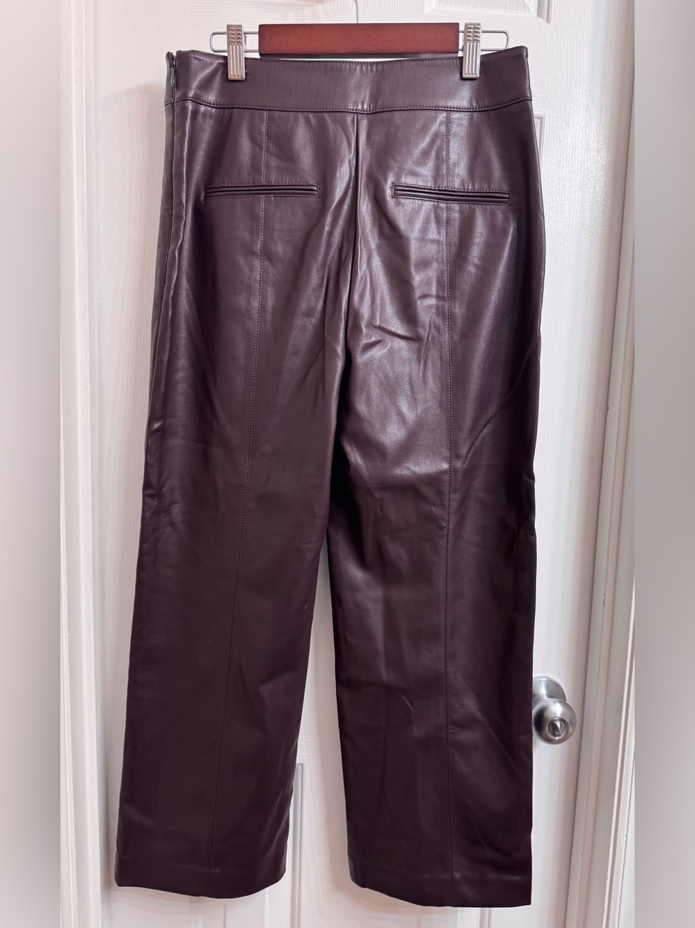 Ann Taylor Faux Leather Straight-Leg Cropped Pants in Dark Brown - Picture 6 of 13